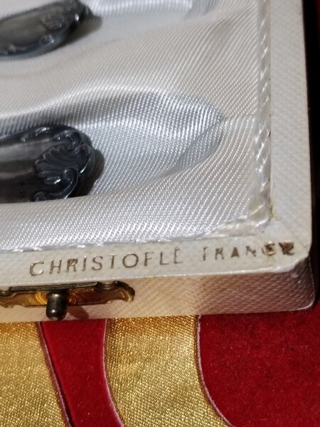 Caseta cu furculita si lingurita argintate Christofle