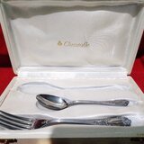 Caseta cu furculita si lingurita argintate Christofle